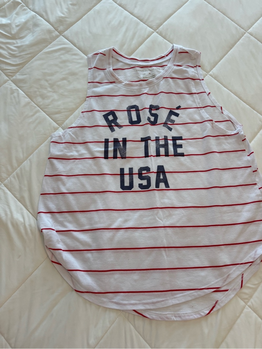 Grayson Threads White & Red Striped Tank with Navy Text